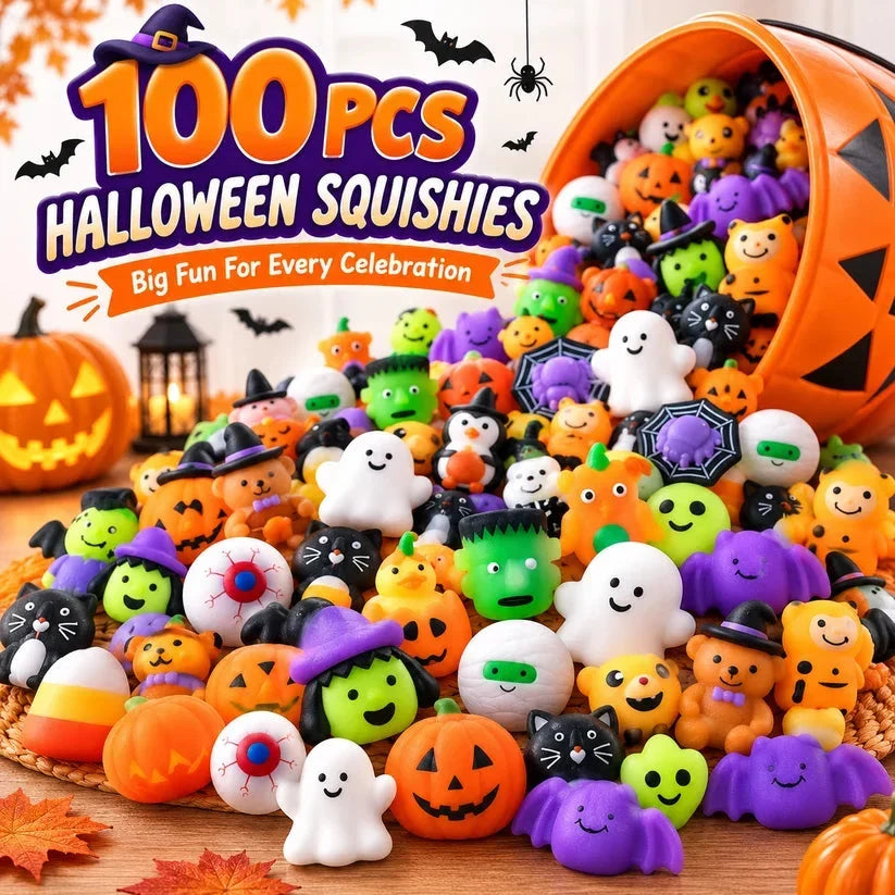 ๐ 100PCS Halloween Mochi Squishy Toys โ Cute Sensory Party Favors & Goodie Bag Fillersโจ