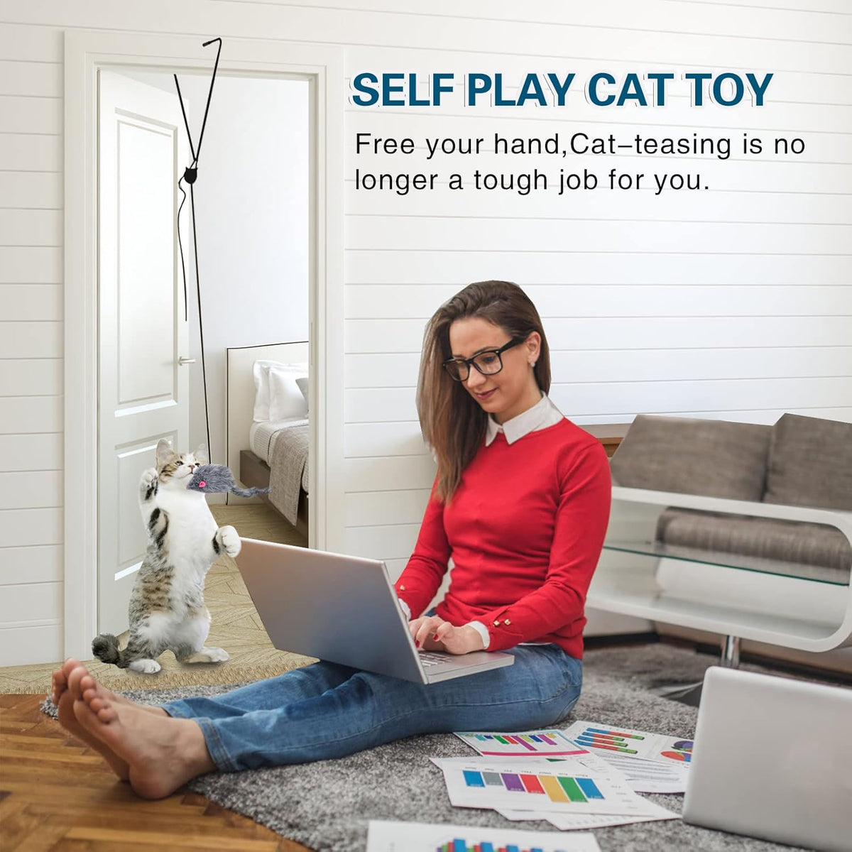 Interactive Cat Feather Toys,Retractable Toy ,Hanging Interactive Toys for Indoor Cats Kitten Play Chase Exercise, Kitten Mental Exercise Toys (1 Pack)