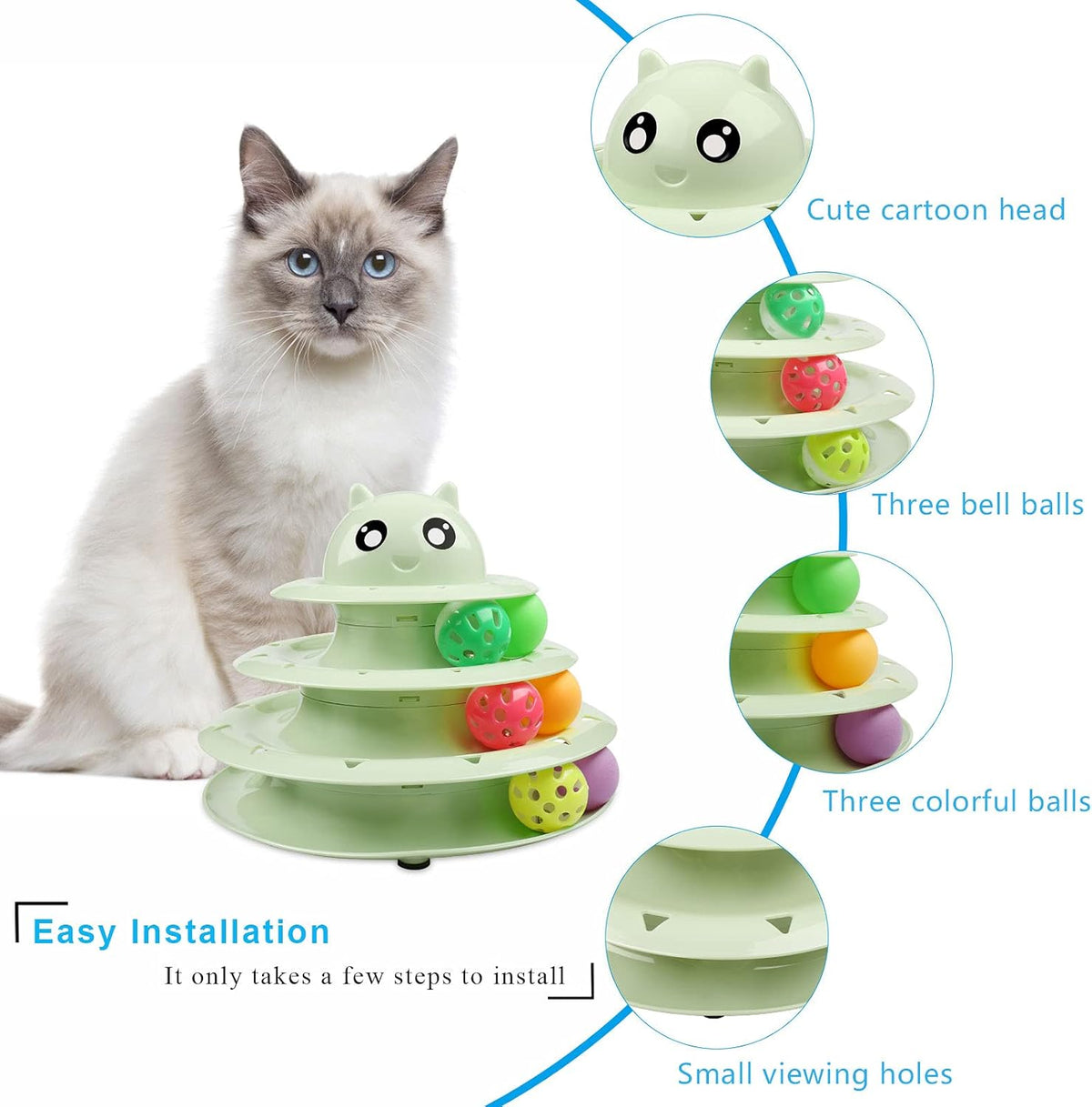 Cat Toy Roller 3-Level Turntable Cat Toy Balls with Six Colorful Balls Interactive Kitten Fun Mental Physical Exercise Puzzle Toys