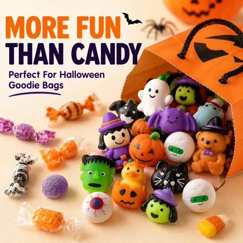 ๐ 100PCS Halloween Mochi Squishy Toys โ Cute Sensory Party Favors & Goodie Bag Fillersโจ