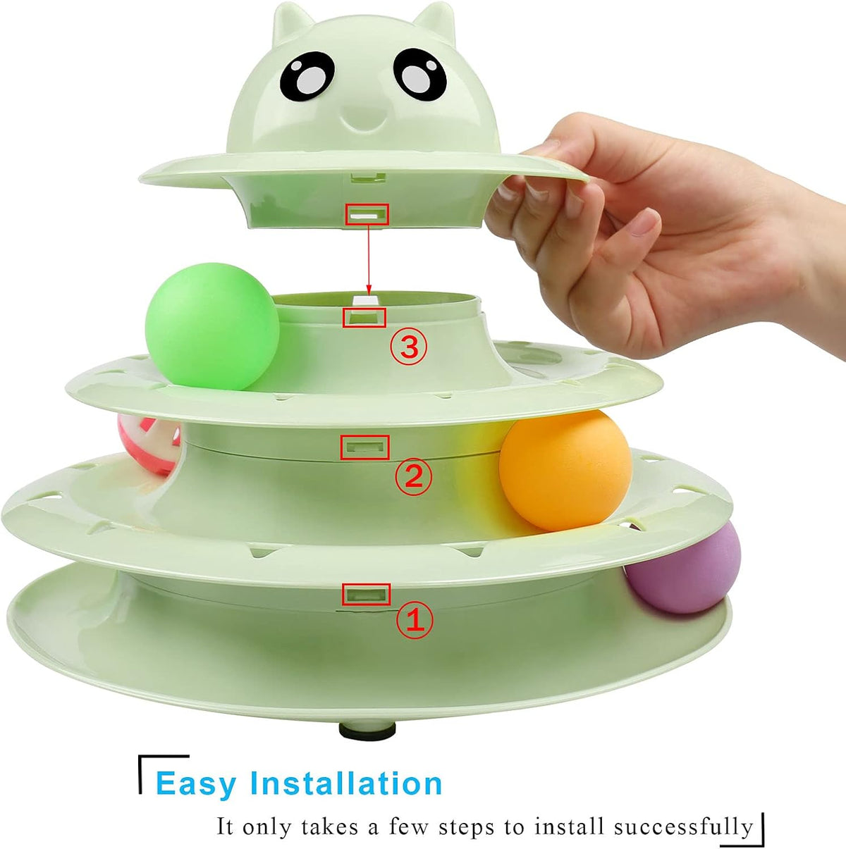 Cat Toy Roller 3-Level Turntable Cat Toy Balls with Six Colorful Balls Interactive Kitten Fun Mental Physical Exercise Puzzle Toys