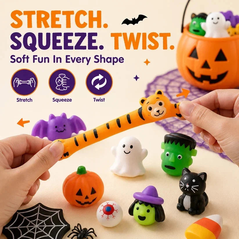 ๐ 100PCS Halloween Mochi Squishy Toys โ Cute Sensory Party Favors & Goodie Bag Fillersโจ