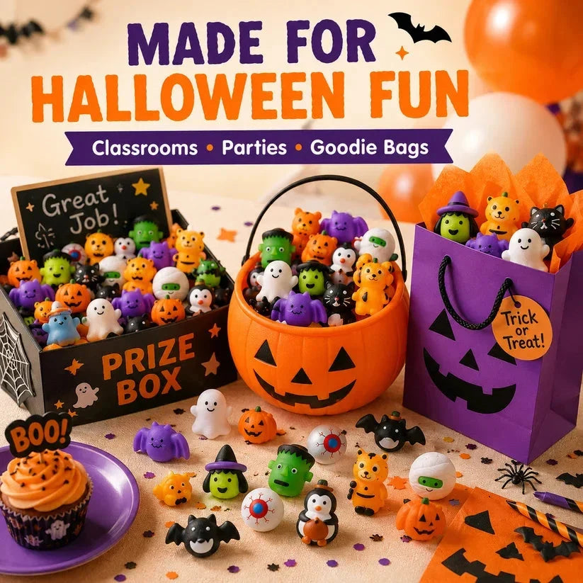 ๐ 100PCS Halloween Mochi Squishy Toys โ Cute Sensory Party Favors & Goodie Bag Fillersโจ