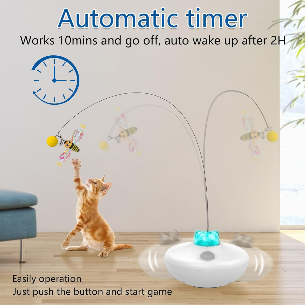 Interactive Cat Toys Cat Exercise Tumbler, Rechargeable Cat Toys for Indoor Cats Spin Butterfly Game Teasing Kitty, Extra Long Feather Wand (P33 cat Toys)