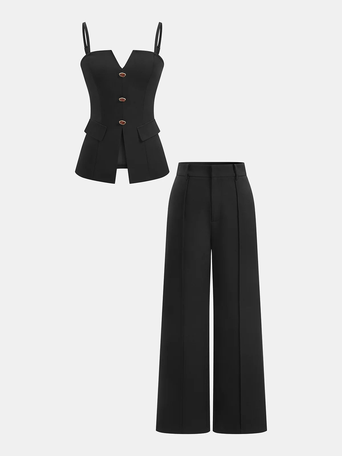 Buttoned Cami Top & Wide Leg Pants Set