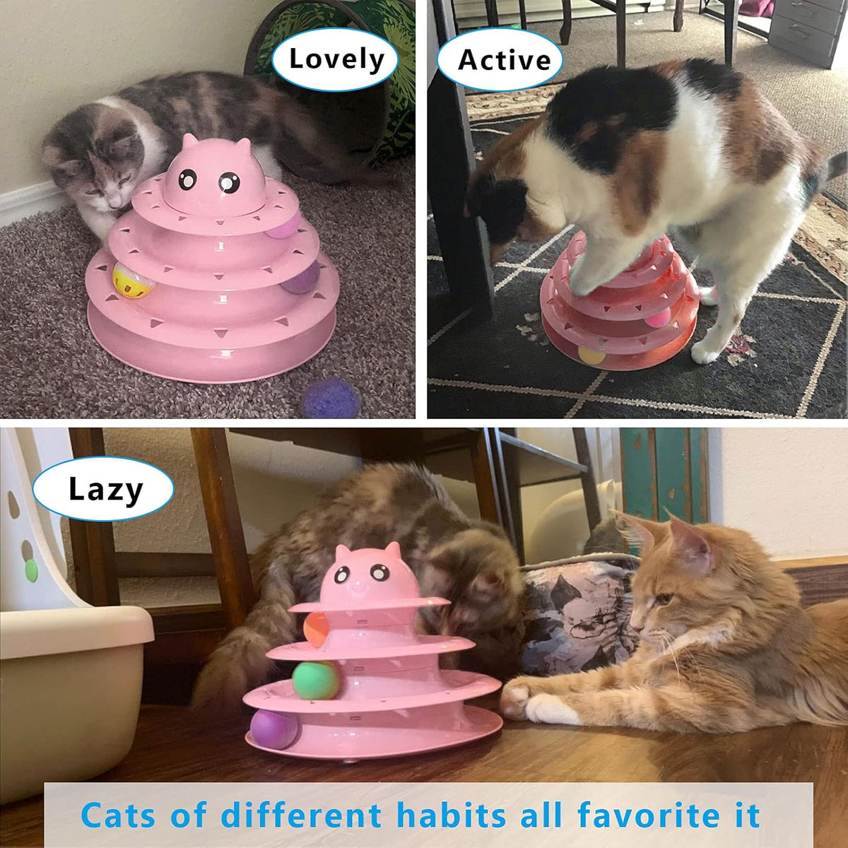 Cat Toy Roller 3-Level Turntable Cat Toy Balls with Six Colorful Balls Interactive Kitten Fun Mental Physical Exercise Puzzle Toys