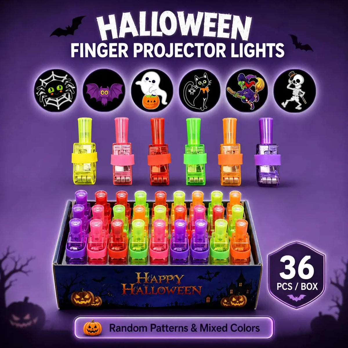 π Halloween LED Projector Rings | Spooky Light-Up Party Favors for Kids