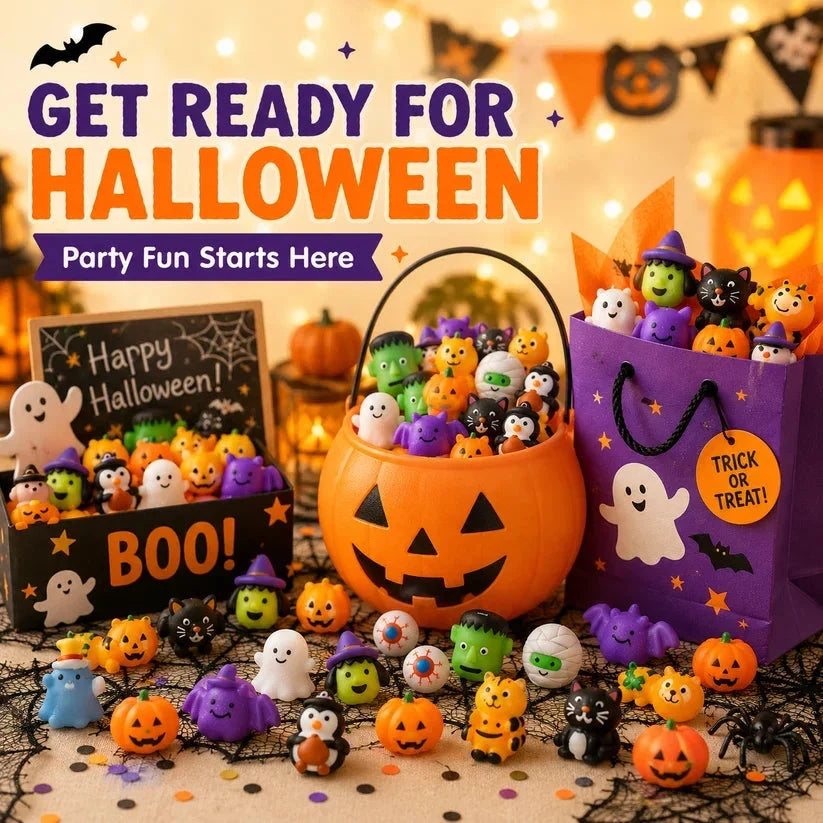 ๐ 100PCS Halloween Mochi Squishy Toys โ Cute Sensory Party Favors & Goodie Bag Fillersโจ