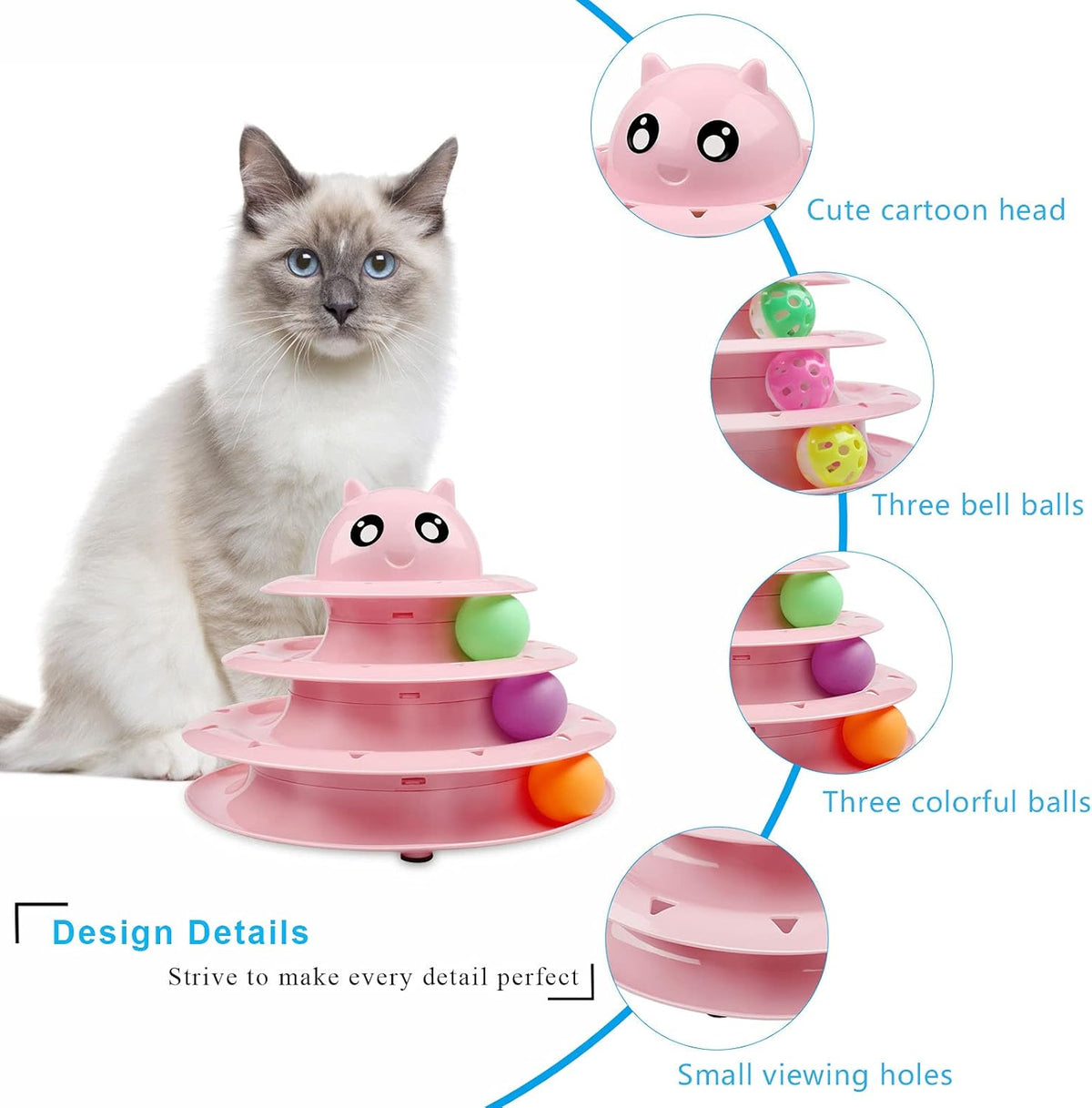 Cat Toy Roller 3-Level Turntable Cat Toy Balls with Six Colorful Balls Interactive Kitten Fun Mental Physical Exercise Puzzle Toys