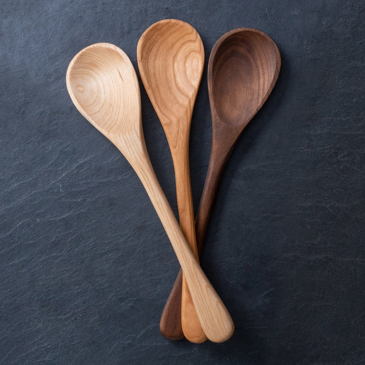 Handmade Wooden Spoons - 12” Cooking Spoon, Hand Carved, Black Cherry, Maple, and Walnut Wood