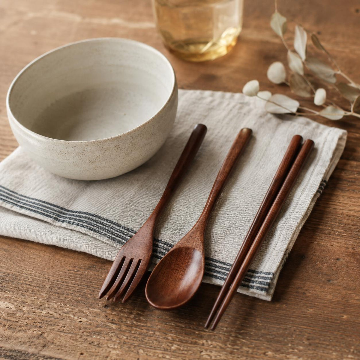 Japanese Wooden Cutlery Set, Spoon Fork Chopsticks Travel Utensils, Eco Friendly Sushi Tableware Gift Set