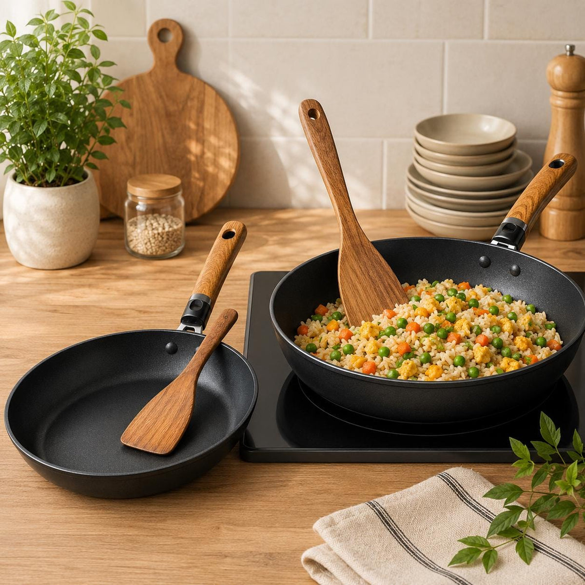 Wooden Kitchen Utensil Set, 10 Piece Wooden Cooking Tools, Natural Wood Spoons & Spatulas, Non Stick Cookware Utensils
