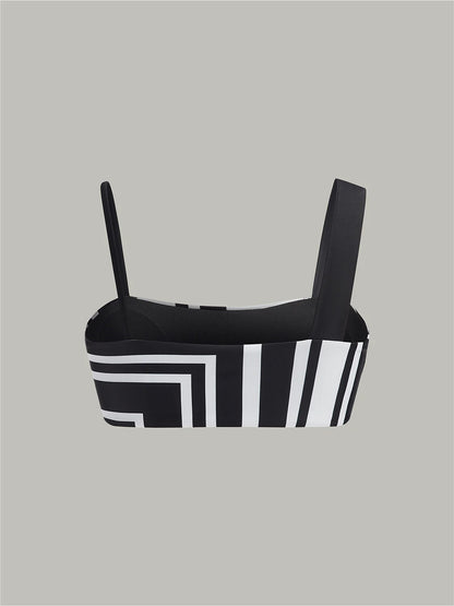 Geometric Print Asymmetric Strap Bikini Top