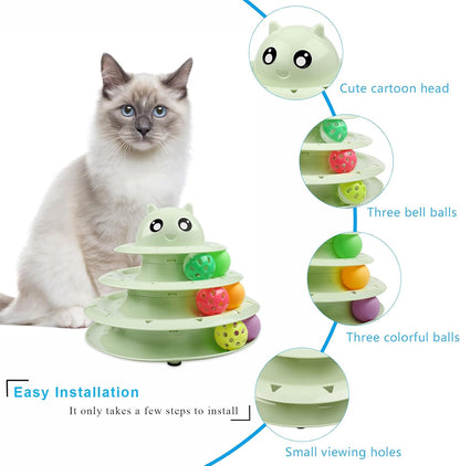 Cat Toy Roller 3-Level Turntable Cat Toy Balls with Six Colorful Balls Interactive Kitten Fun Mental Physical Exercise Puzzle Toys