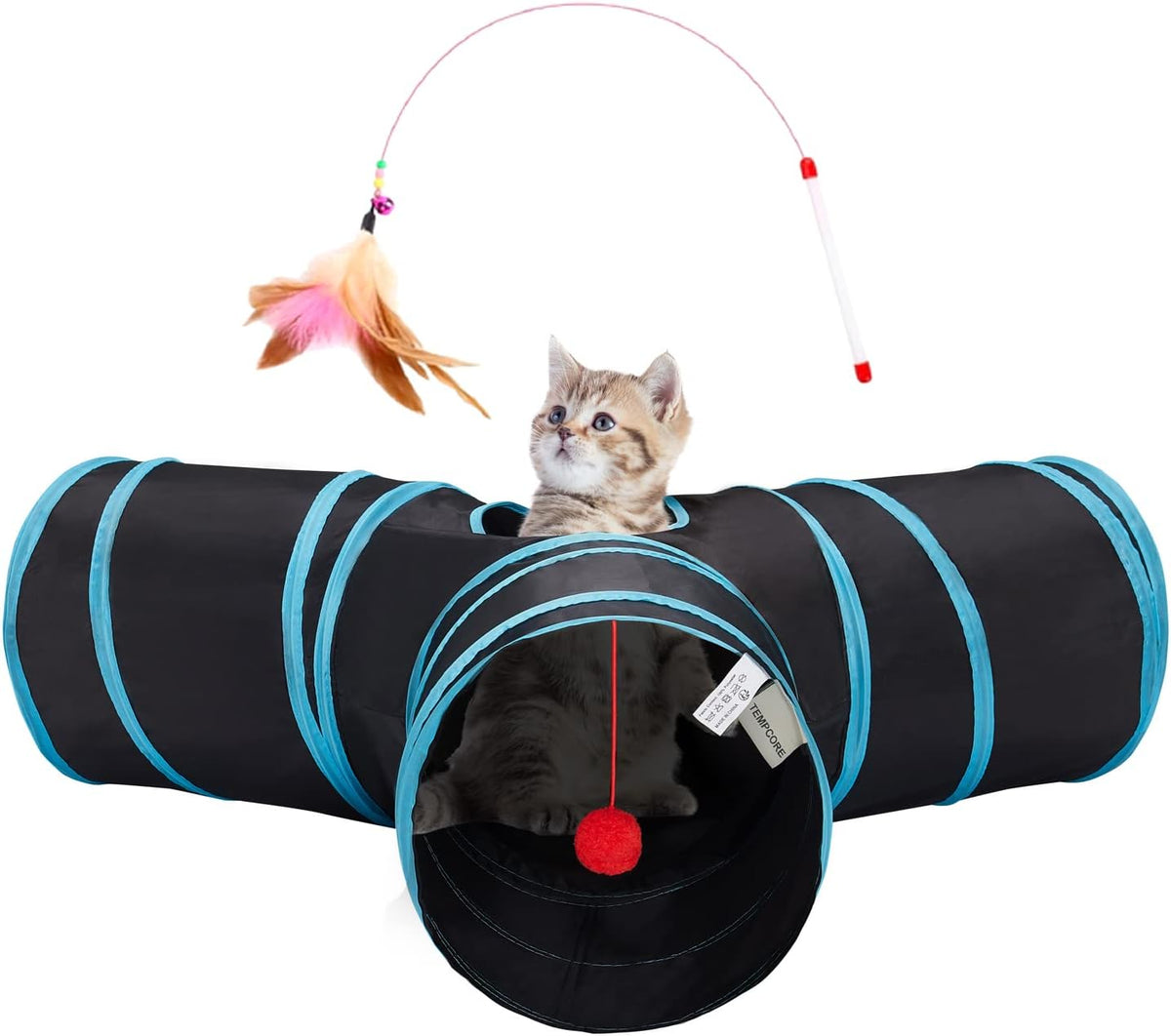 Cat Tunnel Tube Toys 3 Way Collapsible, Tunnels for Indoor Cats，Kitty Bored Peek Hole Toy Ball Cat, Puppy, Kitty, Kitten, Rabbit