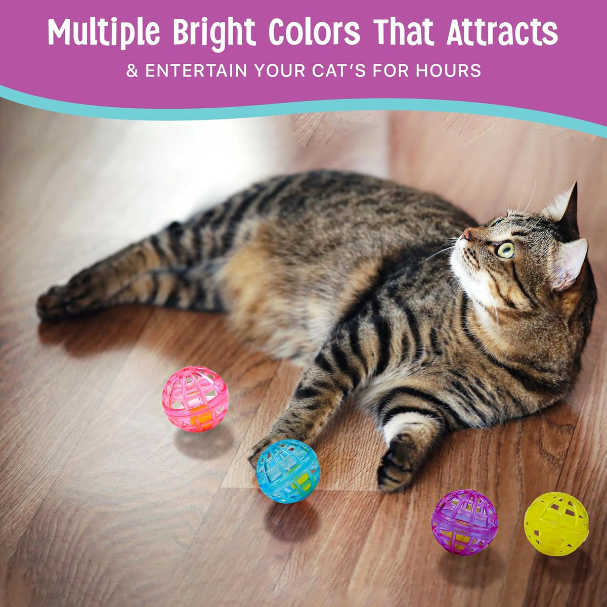 Lattice Balls Cat Toys - Durable, Fun Balls with Bells Perfect for Swatting and Batting, Colorful Toys to Entertain Indoor Cats and Kittens, 1.5 inch, 4 pcs