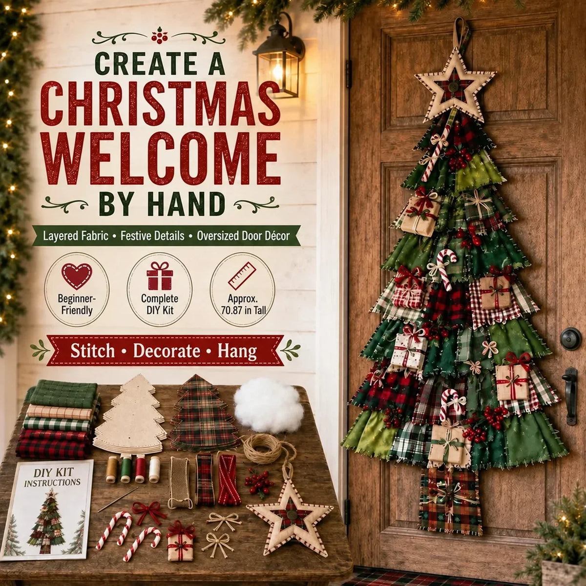 🎄Beginner-Friendly DIY Oversized Patchwork Christmas Tree Door Hanging Kit | Complete Kit with All Tools & Step-by-Step Guide Included 💕