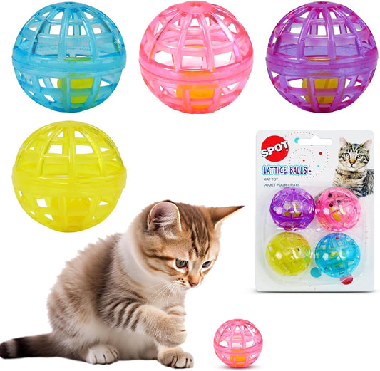 Lattice Balls Cat Toys - Durable, Fun Balls with Bells Perfect for Swatting and Batting, Colorful Toys to Entertain Indoor Cats and Kittens, 1.5 inch, 4 pcs