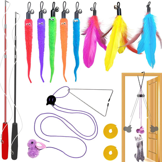 Cat Toys Interactive for Indoor Cats,2PCS Retractable Cat Wand Toys,9PCS Toys&amp;1PCS Hanging Door Lure Cat Toy,Interactive Feather Toy for Play and Chase Exercise with Kitten