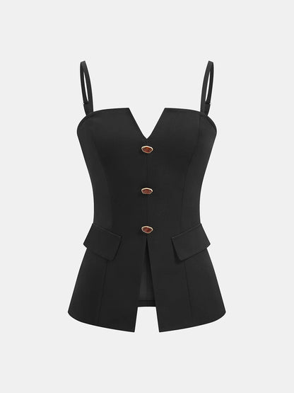 Buttoned Cami Top & Wide Leg Pants Set