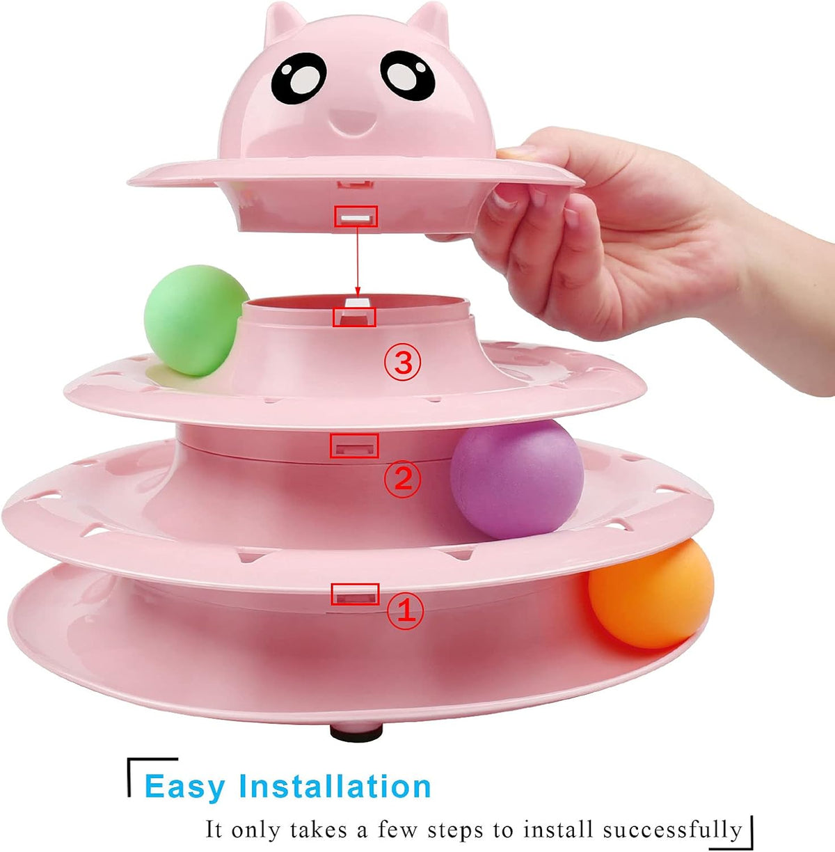 Cat Toy Roller 3-Level Turntable Cat Toy Balls with Six Colorful Balls Interactive Kitten Fun Mental Physical Exercise Puzzle Toys