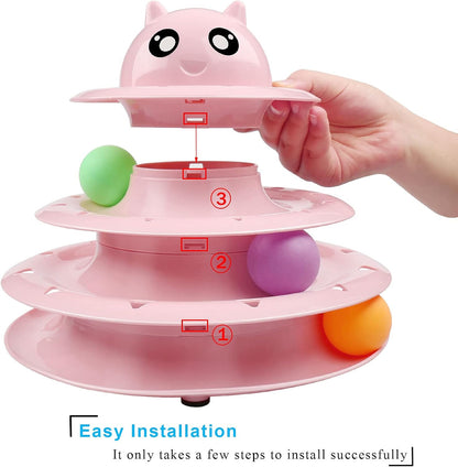 Cat Toy Roller 3-Level Turntable Cat Toy Balls with Six Colorful Balls Interactive Kitten Fun Mental Physical Exercise Puzzle Toys