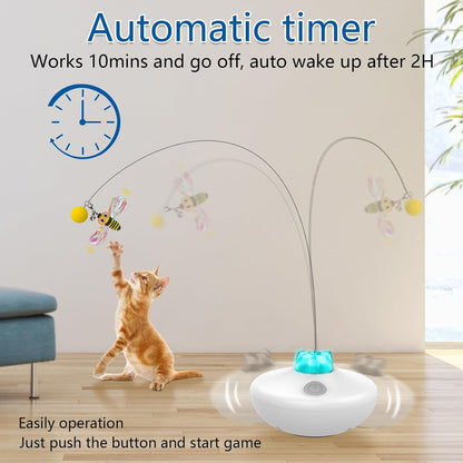Interactive Cat Toys Cat Exercise Tumbler, Rechargeable Cat Toys for Indoor Cats Spin Butterfly Game Teasing Kitty, Extra Long Feather Wand (P33 cat Toys)