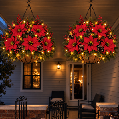 🎄Pre-Lit Artificial Christmas Decorative Basket: Festive Holiday Decor & Evergreen Style