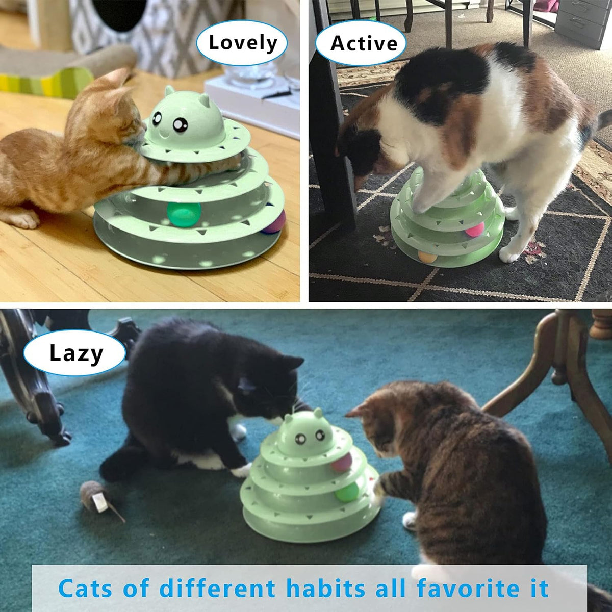 Cat Toy Roller 3-Level Turntable Cat Toy Balls with Six Colorful Balls Interactive Kitten Fun Mental Physical Exercise Puzzle Toys