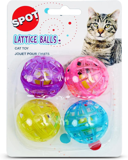 Lattice Balls Cat Toys - Durable, Fun Balls with Bells Perfect for Swatting and Batting, Colorful Toys to Entertain Indoor Cats and Kittens, 1.5 inch, 4 pcs