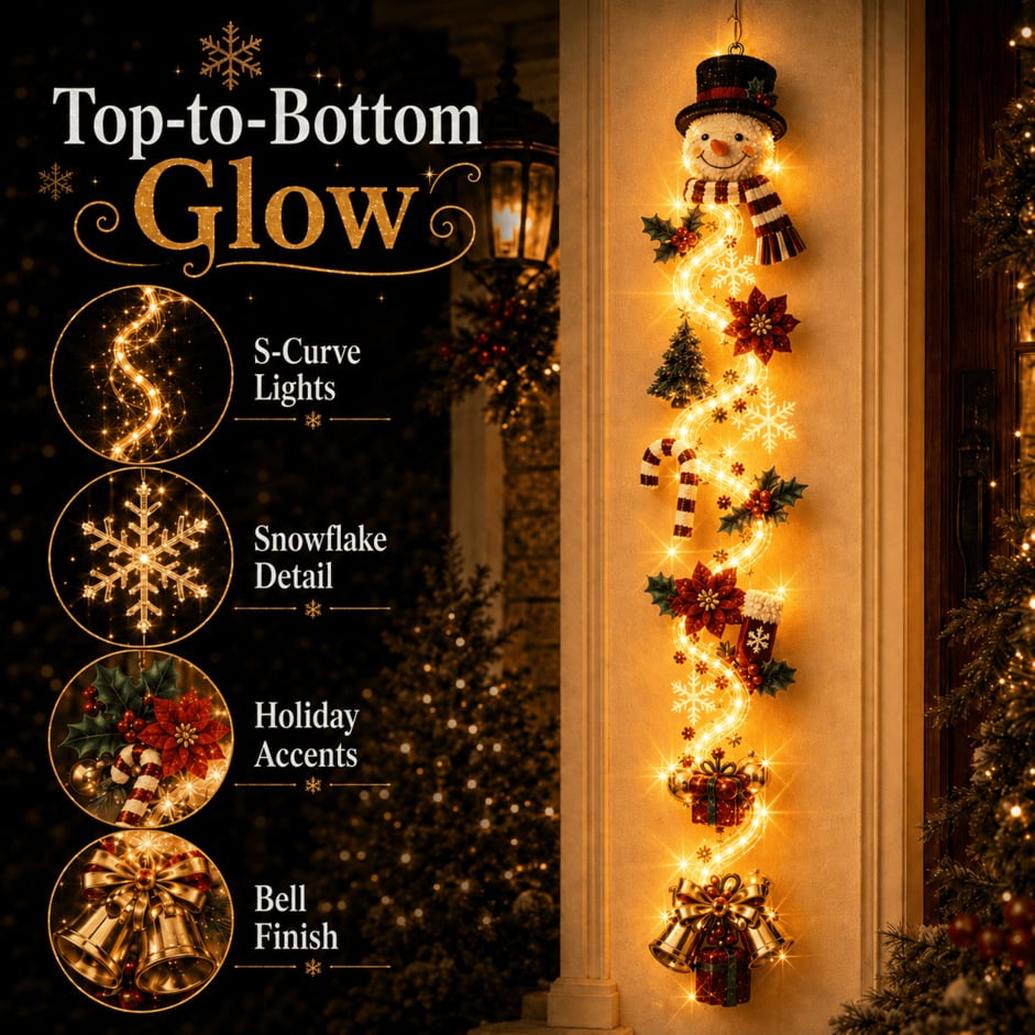 ⏳ Last Day 50% OFF – 🎄Glowing Christmas Door Hanger | 6 Festive Lighted Designs with Warm Glow, Dimensional Details & Space-Saving Vertical Decor ✨