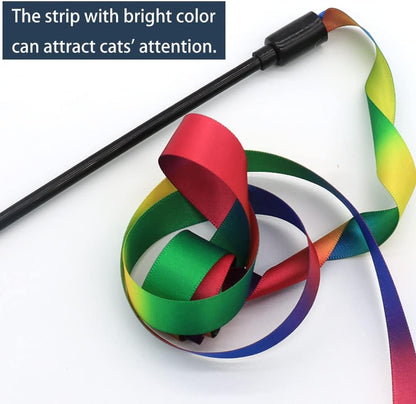 Interactive Cat Rainbow Wand Toys, Interactive Cat Wand String, Colorful Ribbon Charmer for Most Cats and Kittens - 2 Packs