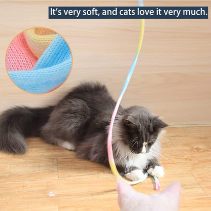 Interactive Cat Rainbow Wand Toys, Interactive Cat Wand String, Colorful Ribbon Charmer for Most Cats and Kittens - 2 Packs