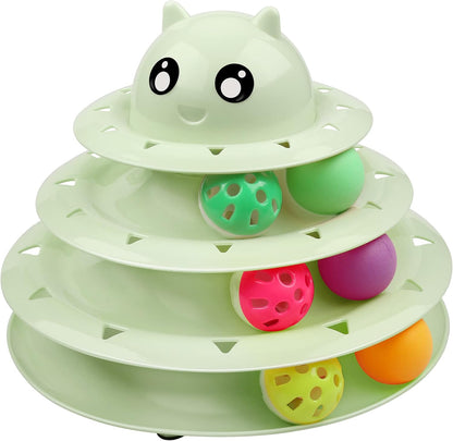 Cat Toy Roller 3-Level Turntable Cat Toy Balls with Six Colorful Balls Interactive Kitten Fun Mental Physical Exercise Puzzle Toys