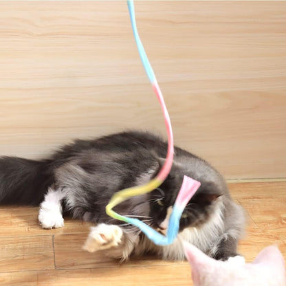 Interactive Cat Rainbow Wand Toys, Interactive Cat Wand String, Colorful Ribbon Charmer for Most Cats and Kittens - 2 Packs
