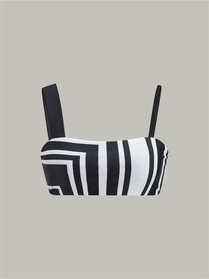 Geometric Print Asymmetric Strap Bikini Top