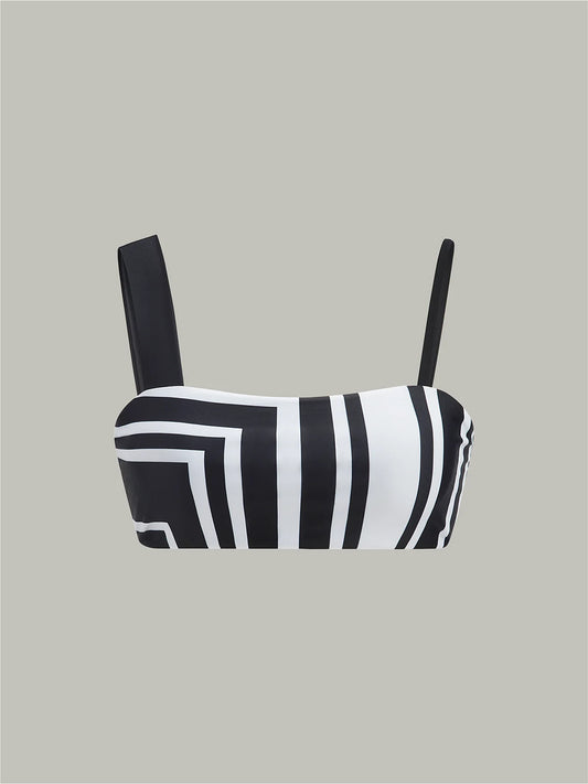 Geometric Print Asymmetric Strap Bikini Top