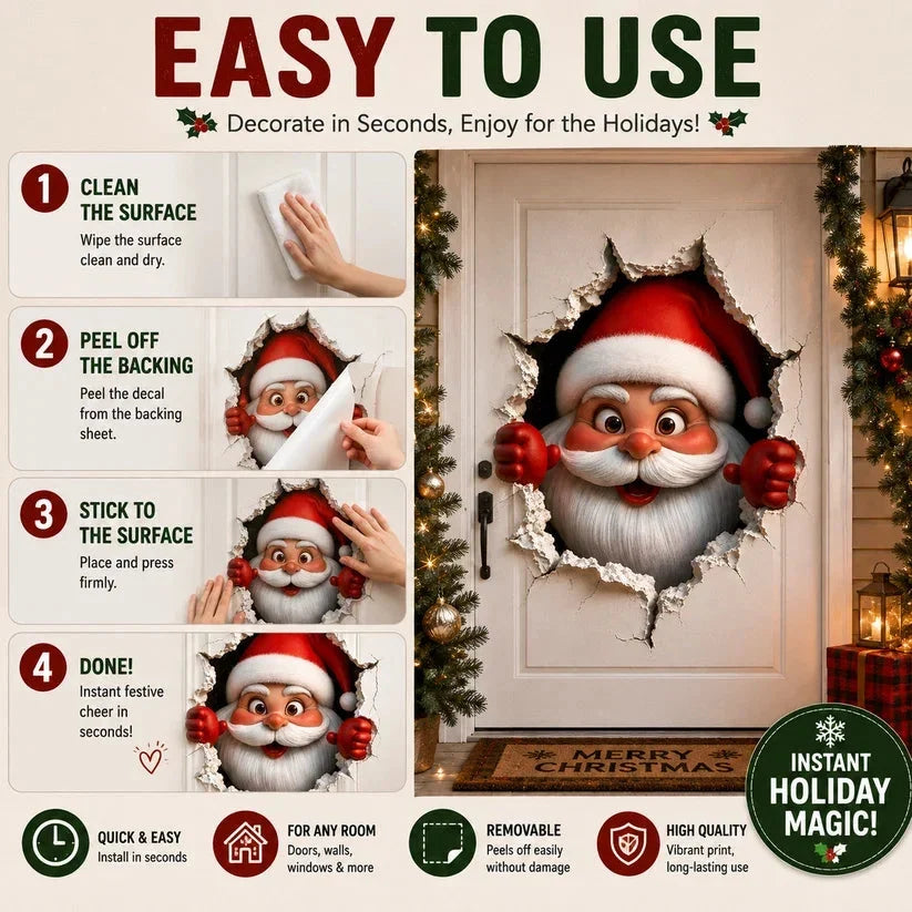 🎅 3D Santa Christmas Wall Decal | Festive Holiday Decor